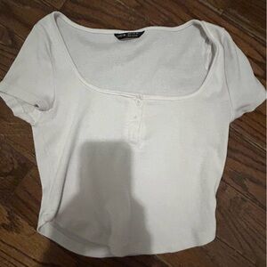 White button up square neck tee shirt size Medium
